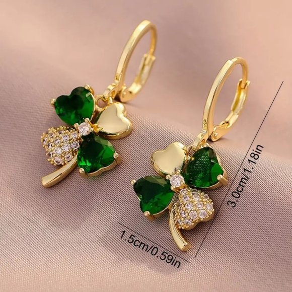 St. Patrick's Day Earrings Four Leaf Clover - Picture 2 of 4